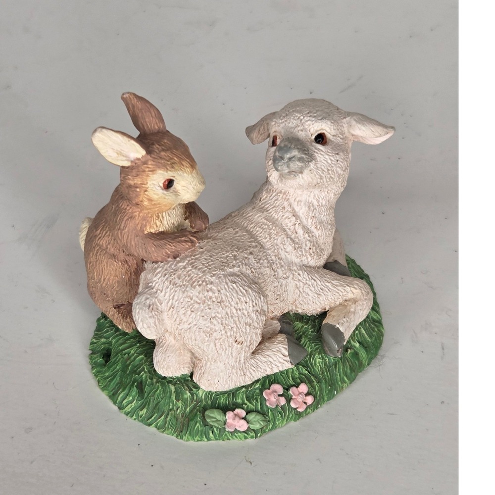 Vintage Resin Easter Lamb and Bunny Rabbit Figurine Spring Decor Farm Spring